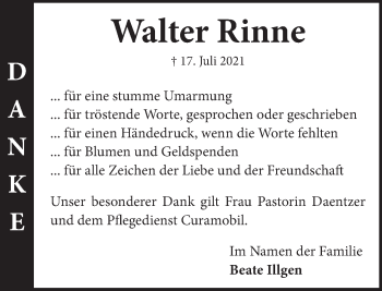 Traueranzeige von Walter Rinne von Neue Deister-Zeitung