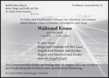 Traueranzeige von Waltraud Krone von Deister- und Weserzeitung
