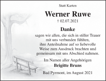 Traueranzeige von Werner Ruwe von Deister- und Weserzeitung