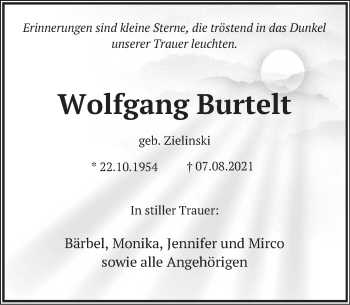 Traueranzeige von Wolfgang Burtelt von Deister- und Weserzeitung