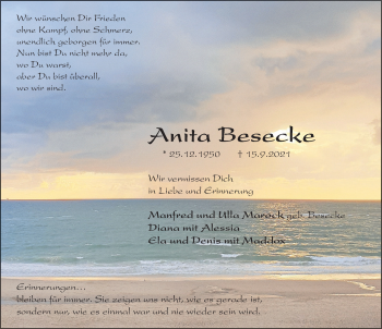 Traueranzeige von Anita Besecke von Deister- und Weserzeitung
