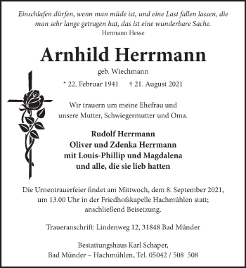 Traueranzeige von Arnhild Herrmann von Neue Deister-Zeitung