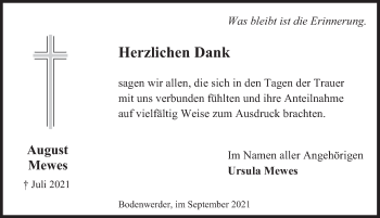Traueranzeige von August Mewes von Deister- und Weserzeitung