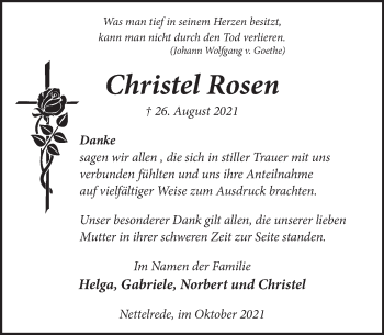 Traueranzeige von Christel Rosen von Neue Deister-Zeitung
