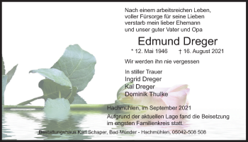 Traueranzeige von Edmund Dreger von Deister- und Weserzeitung