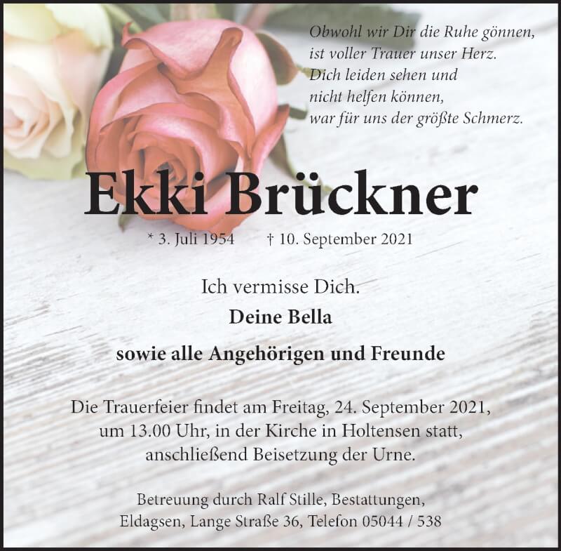  Traueranzeige für Ekki Brückner vom 18.09.2021 aus Neue Deister-Zeitung