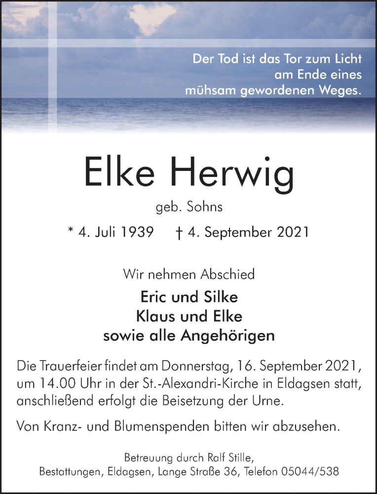  Traueranzeige für Elke Herwig vom 11.09.2021 aus Neue Deister-Zeitung