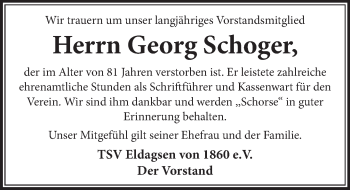 Traueranzeige von Georg Schoger von Neue Deister-Zeitung