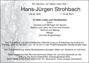 Traueranzeige von Hans-Jürgen Strohbach von Deister- und Weserzeitung