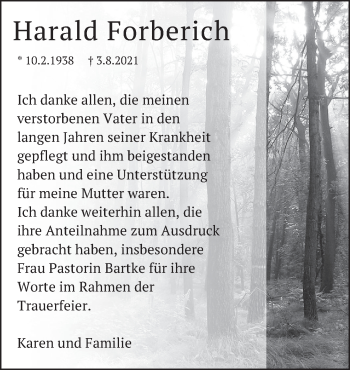 Traueranzeige von Harald Forberich von Neue Deister-Zeitung
