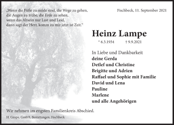 Traueranzeige von Heinz Lampe von Deister- und Weserzeitung