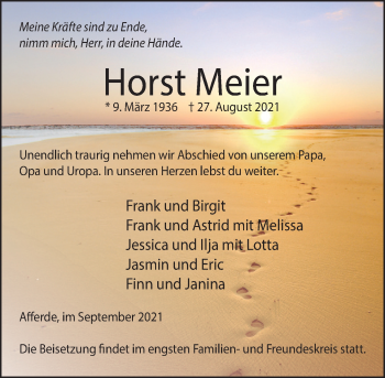Traueranzeige von Horst Meyer von Deister- und Weserzeitung