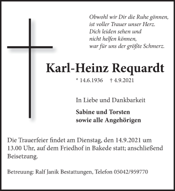 Traueranzeige von Karl-Heinz Requardt von Neue Deister-Zeitung