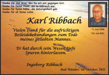Traueranzeige von Karl Ribbach von Neue Deister-Zeitung