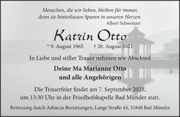 Traueranzeige von Katrin Otto von Neue Deister-Zeitung