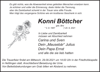 Traueranzeige von Konni Böttcher von Deister- und Weserzeitung