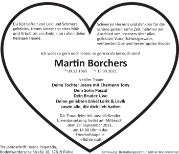 Traueranzeige von Martin Borchers von Deister- und Weserzeitung