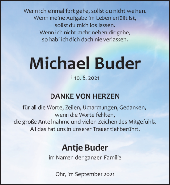 Traueranzeige von Michael Buder von Deister- und Weserzeitung