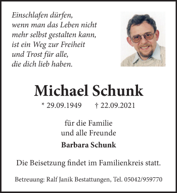 Traueranzeige von Michael Schunk von Neue Deister-Zeitung