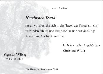 Traueranzeige von Sigmar Wittig von Deister- und Weserzeitung