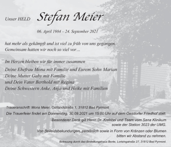 Traueranzeige von Stefan Meier von Deister- und Weserzeitung