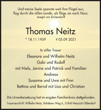 Traueranzeige von Thomas Neitz von Deister- und Weserzeitung