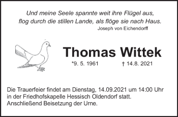 Traueranzeige von Thomas Wittek von Deister- und Weserzeitung