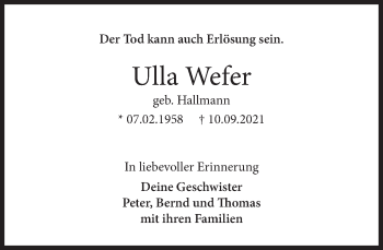Traueranzeige von Ulla Wefer von Deister- und Weserzeitung