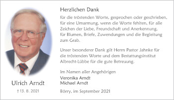 Traueranzeige von Ulrich Arndt von Deister- und Weserzeitung