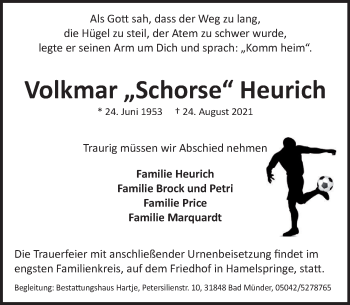 Traueranzeige von Volkmar  Heurich von Neue Deister-Zeitung