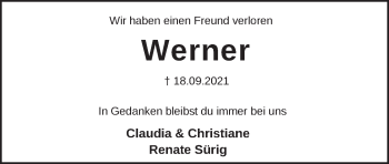 Traueranzeige von Werner  von Neue Deister-Zeitung
