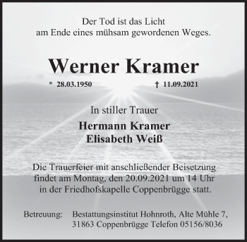 Traueranzeige von Werner Kramer von Deister- und Weserzeitung