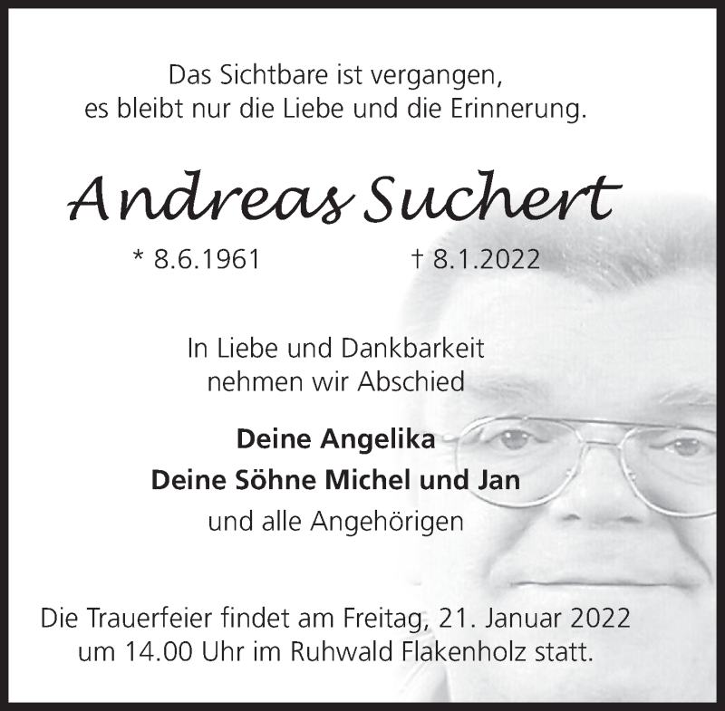  Traueranzeige für Andreas Suchert vom 18.01.2022 aus Deister- und Weserzeitung
