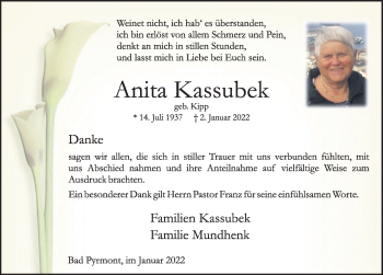 Traueranzeige von Anita Kassubek von Deister- und Weserzeitung