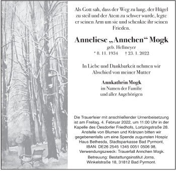 Traueranzeige von Anneliese Mogk von Deister- und Weserzeitung