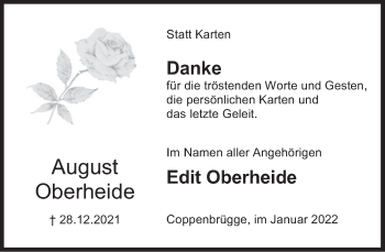 Traueranzeige von August Oberheide von Deister- und Weserzeitung