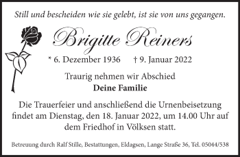 Traueranzeige von Brigitte Reiners von Neue Deister-Zeitung