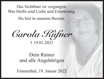 Traueranzeige von Carola Küfner von Deister- und Weserzeitung