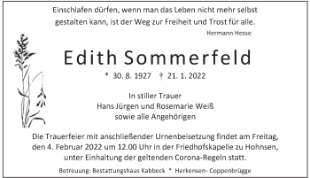 Traueranzeige von Edith Sommerfeld von Deister- und Weserzeitung