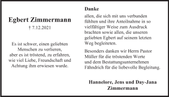 Traueranzeige von Egbert Zimmermann von Deister- und Weserzeitung
