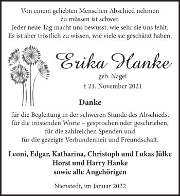 Traueranzeige von Erika Hanke von Neue Deister-Zeitung