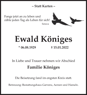 Traueranzeige von Ewald Königen von Deister- und Weserzeitung