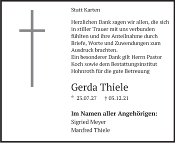 Traueranzeige von Gerda Thiele von Deister- und Weserzeitung