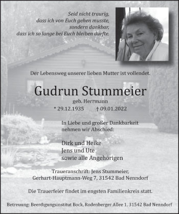 Traueranzeige von Gudrun Stummeier von Neue Deister-Zeitung