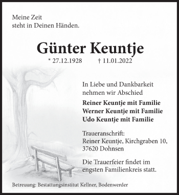 Traueranzeige von Günter Keuntje von Deister- und Weserzeitung