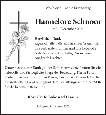 Traueranzeige von Hannelore Schnoor von Neue Deister-Zeitung