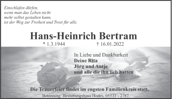 Traueranzeige von Hans-Heinrich Bertram von Deister- und Weserzeitung