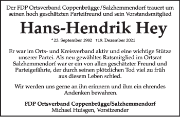 Traueranzeige von Hans-Hendrik Hey von Deister- und Weserzeitung