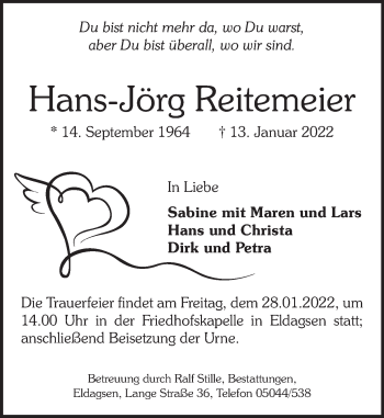 Traueranzeige von Hans-Jörg Reitemeier von Neue Deister-Zeitung