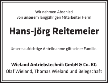 Traueranzeige von Hans-Jörg Reitemeier von Neue Deister-Zeitung